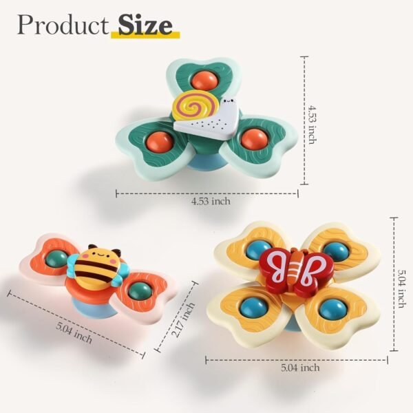 Umadiya® Baby Bath Toys Spinner Toy 3 PCS Spinners for Baby Toddlers Boys Girls Waterproof Suction Cup Spinning Top Rotating Montessori Learning Toy Sticks to Smooth Surface Return Gift for Kids
