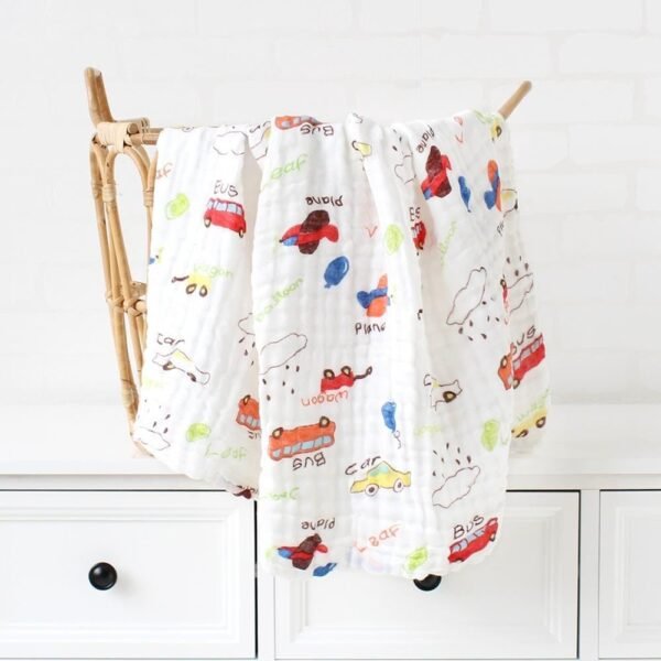 ZAPLES Muslin Cloth Printed Baby Bath Towel Organic Cotton Super Soft Bathing Towels for Newborn Highly Absorbent for Infants, New Born Babies and Toddlers Boys and Girls White Size 50 x 100 cm (1) - Image 4