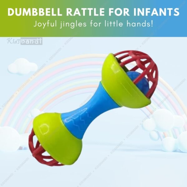 Kids Mandi Plastic Colourful Lovely Attractive Baby Dumbbell Shape Rattle & Teether Toys Set of 1 Pcs for Babies, Toddlers, Infants & Children (Multicolour) - Image 5