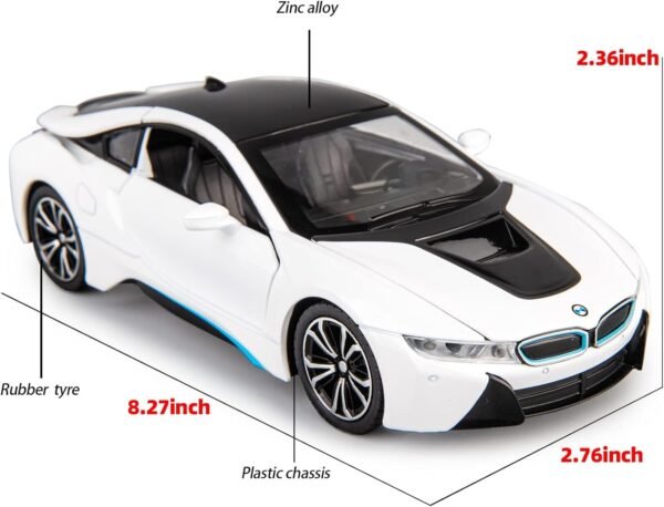 1:24 Diecast Model Alloy BMW I8 Metal Pull Back Car with Sound & Light, 4 Openable Doors, Toy Car for Kids Gift [B M W I8-Black] - Image 3