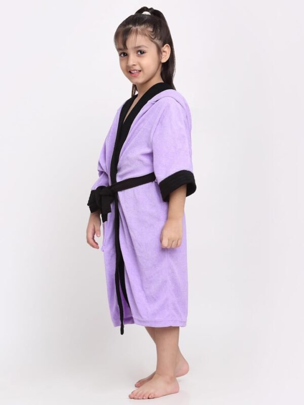 Premium Melodious Unisex Hooded Children\'s Bathrobe - Cozy and Absorbent Robe with Adjustable Belt and Pocket for Kids Ages 10-11 Years (Lilac & Black) - Image 2