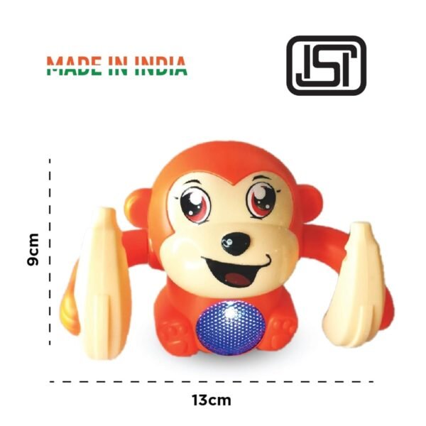 Dancing Monkey|Voice & Touch Sensor with Musical Light & Sound Effect|AAA Battery Operated|Birthday Gift|Spinning & Rolling Doll Tumble Toy for Kids 1 Year +|Made in Indiaorange - Image 2