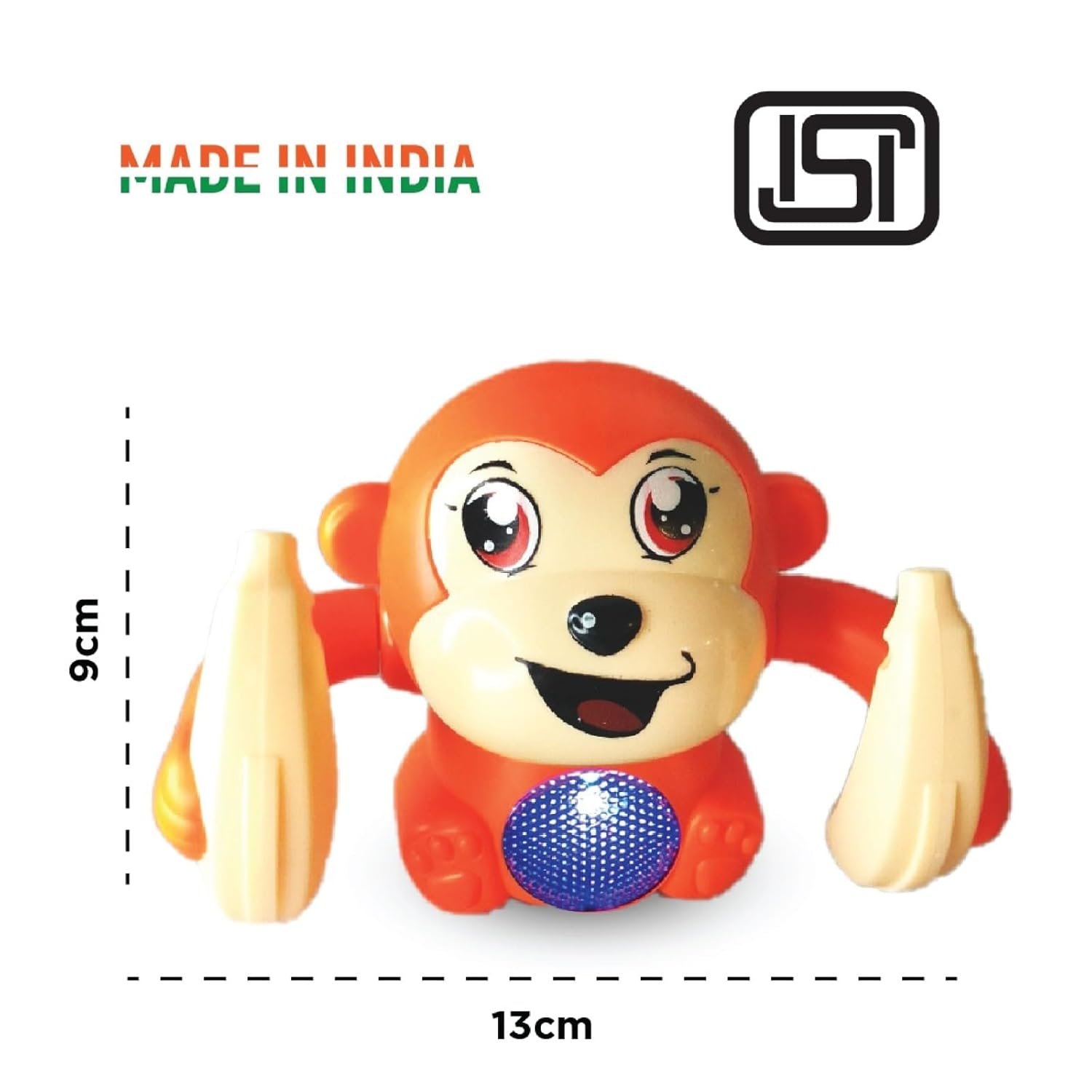 Dancing Monkey|Voice & Touch Sensor with Musical Light & Sound Effect|AAA Battery Operated|Birthday Gift|Spinning & Rolling Doll Tumble Toy for Kids 1 Year +|Made in Indiaorange - Image 2