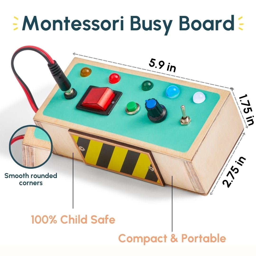 Curious Cub Montessori Busy Board for Toddlers | Switch Board Toy for Kids 1-6 Yrs |Montessori Toggle Play Set|Kids Brain Development Toy|Children Toys|Wooden Toys|Sensory Toys|Gifts for Children - Image 2