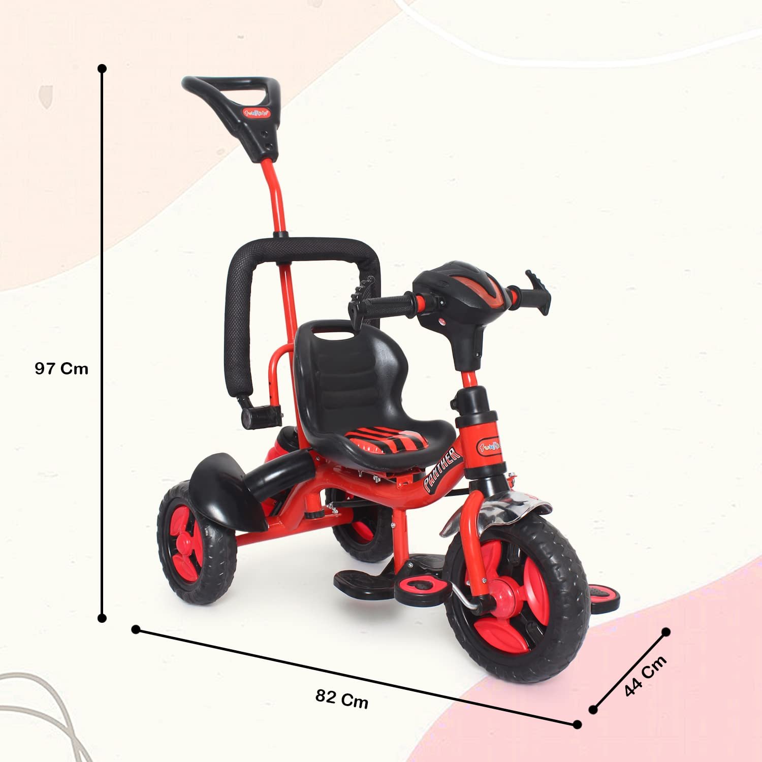 Fun Ride Kid\'s Tricycle Panther 2in1 for 1 to 5 Years - Plug and Play Baby Trike with Music and Lights with Removable Parental Control Handle - Red (Weight - Upto 25 Kg) - Image 2