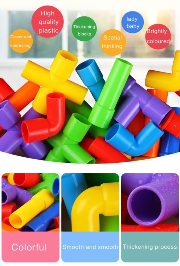 Pipe Puzzle Shape Building Blocks Game Playset for 3-8 Years Old Kids Boys & Girls,Random Color,75+ Piece (Pipe Puzzle Shape Kids Block Toys) - Image 3