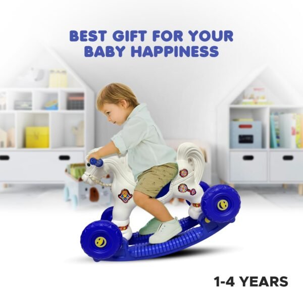 Baby Horse Rider for Kids 1-3 Years Birthday Horse Rider Horse 2-in-1 Rocker/Ride-On Toy for Kids Chetak Ride on & Wagons - Blue White - Image 5