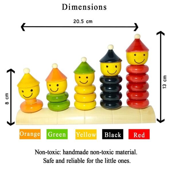 Match & Stacking Wooden Ring Tower - Educational Toy for Toddlers (1 Year and Above) - 15 Multicolor Rings - Eco-Friendly Wooden Toy - Preschool Learning - Image 3