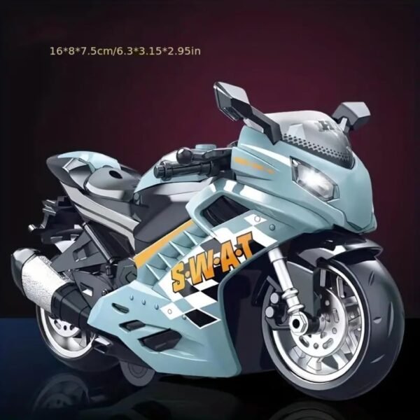 Police Motorcycle Toy - Pull Back Motorcycle Toys, Tiny Gift with Music Lighting, Latte Motorcycles Toy for Kids Boys Age 3-8 Year Old [Multicolor] (Sport Bike-Green) - Image 6