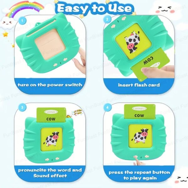 FunBlast Talking Flash Cards for Kids, Learning Toys for Kids, English Flash Cards, Montessori Educational Toys for 2-4 Year Old Kids, Boys, Girls -112 Double Sided Card (Green) - Image 6