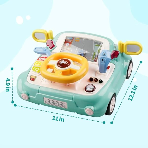 Light & Musical Steering Wheel Toy for Toddlers 1-3 Years -Simulation Driving Car Toy- Fine Motor Skills Toy- Early Education Birthday Gifts for Kids (Green) - Image 2