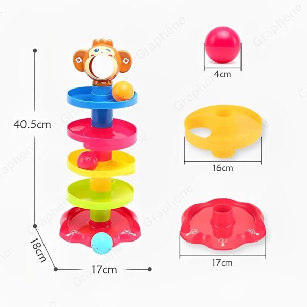 GRAPHENE Monkey Ball Drop and Roll Swirling 5 Layer Tower Toy for Kids,Toddler 3 Puzzle Rattle Balls with Non Toxic Material Stacking Educational Toy Best Birthday Gift Multicolor(Pack of 1) - Image 2