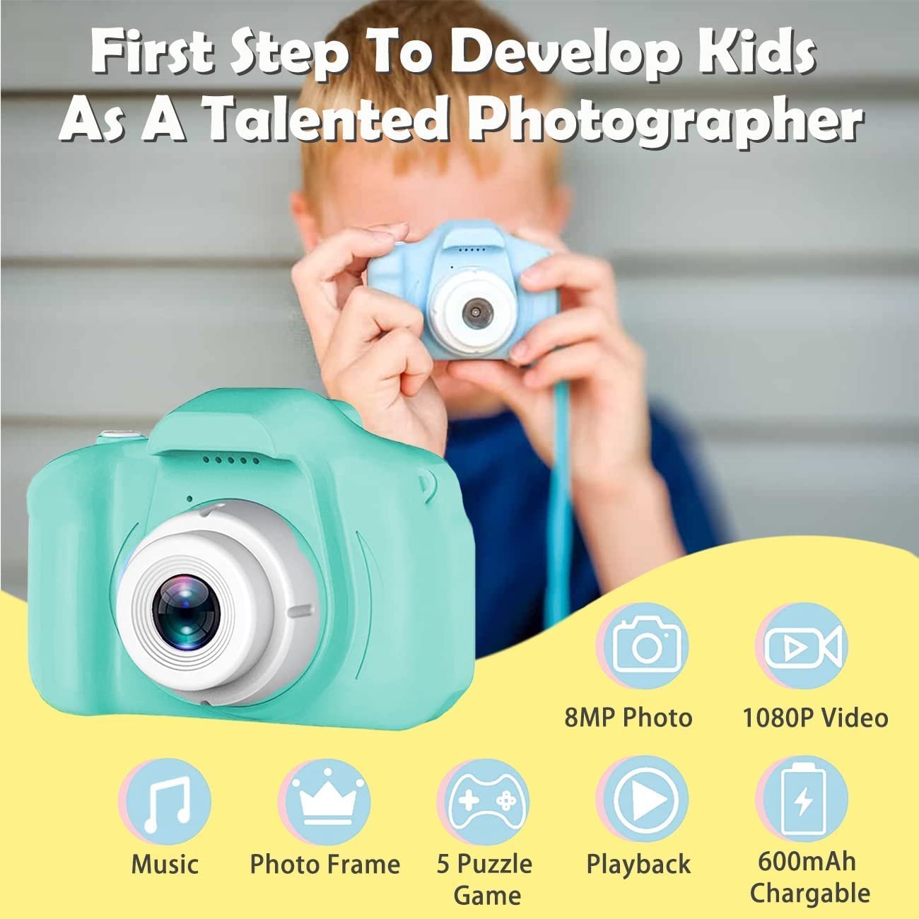 CADDLE & TOES Kids Camera, Christmas Birthday Festival Gifts for Girls or Boys Aged 3-12 Years Old, Kids Digital Camera for Kids with Video, HD Digital Camera Toys for Kids (Camy Green) - Image 2