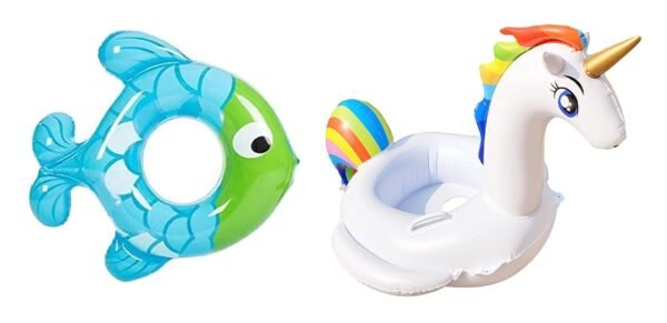 Inflatable Pool Floats Swim Tubes Rings(2 Pack), Big Beach Swimming Toys for Kids Raft Floaties Toddlers (Unicorn Swimming Tubes + Fish Swimming Tube) 3-5 Year
