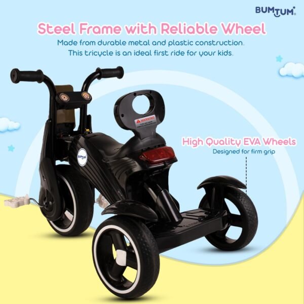 BUMTUM Baby Edge Tricycle with Handle | Baby Tricycle for Kids | Baby Tricycle for 2 Years to 5 Years Kids & Toddlers | Pedal Tricycle & 3 Wheel - Black - Image 3