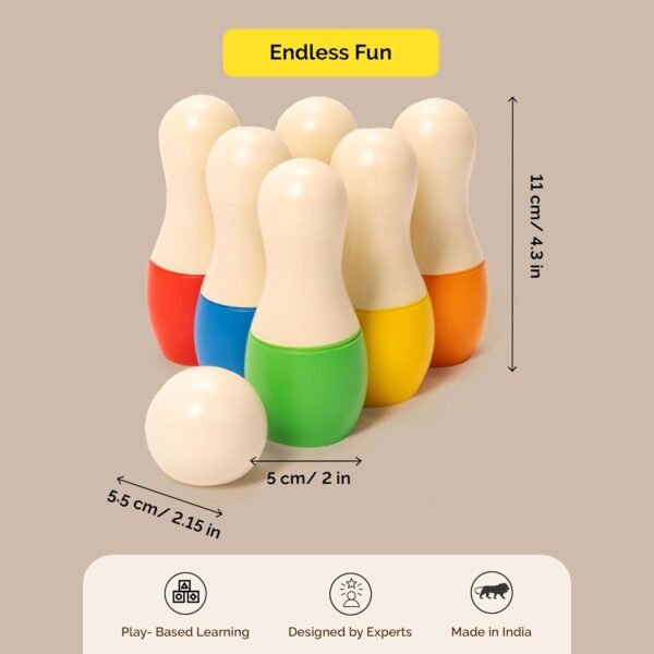 Shumee Wooden Bowling Set for Kids Ages 2+ with 6 Pins & 1 Ball | Coordination & Fine Motor Skill Toys for Kids | Kids Activity Toys for 2-5 Years Old | Durable & Lightweight | Ideal Gift for Kids - Image 2