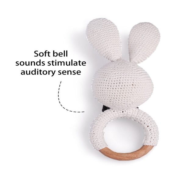 Intellibaby Premium Bunny Wooden Ring Rattle for Baby&Toddlers, Crochet Bunny Rattle Toy for Newborn,Natural Wool,Sensory Toy for Girls&Boys,Safe&Durable,BIS Certified,Birthday Gift,0-2 Years,White - Image 5