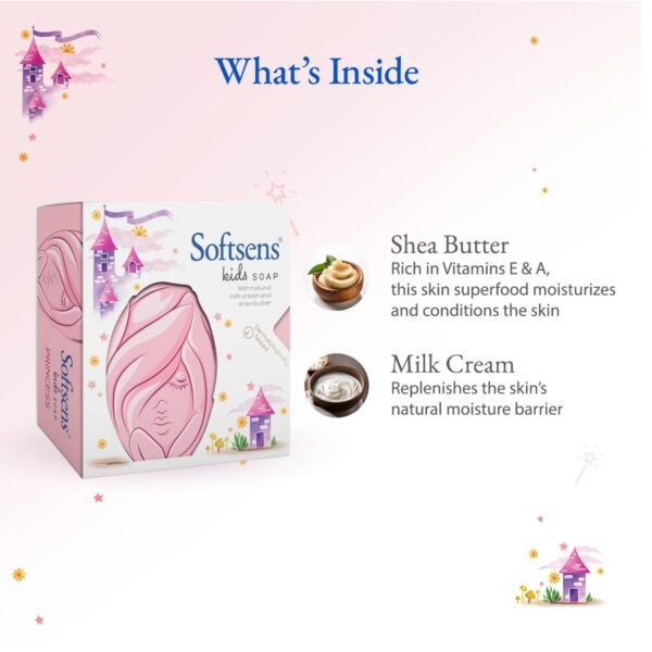 Softsens Kids Princess Soap| Grade 1 Soap| Infused Shea Butter & Milk Cream |Dermatologist Tested| Shape Soap (75g)