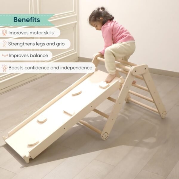 Curious Cub Pikler Triangle Set for Kids 1-6 Yrs | Montessori Learning Toy with Arch, Ramp, & Climbing Triangle | Transformable Climbing Toy, Indoor Playground for Baby | Indoor Slide and Climber Ramp - Image 5