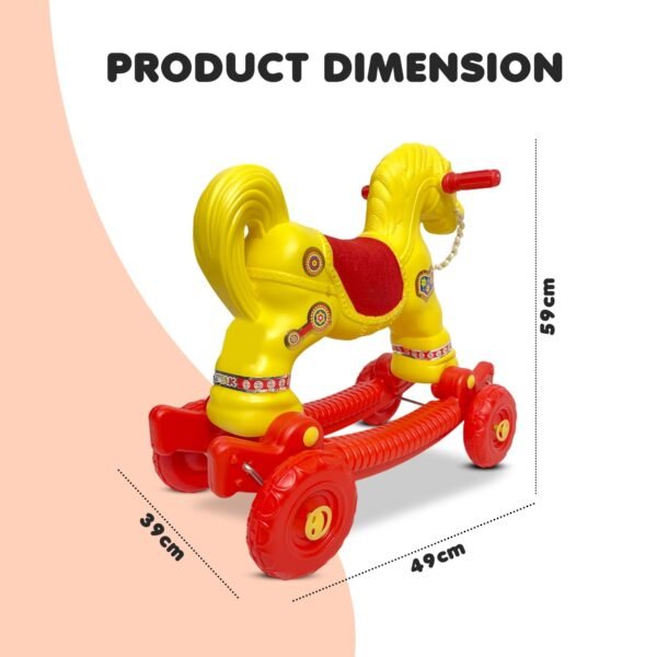 Baby Horse Rider for Kids 1-3 Years Birthday Horse Rider Horse 2-in-1 Rocker/Ride-On Toy for Kids Chetak Ride on & Wagons - Red Yellow - Image 2