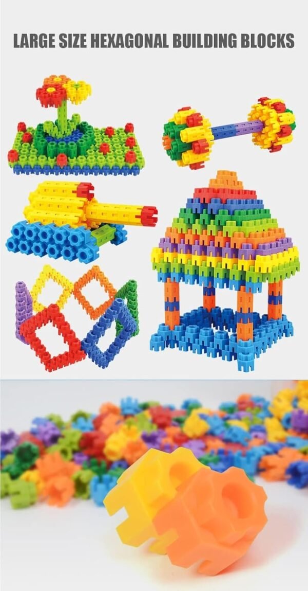 Plastic Hexagon Shape Building Blocks Game Toy Set for 3-8 Years Old Kids Boys & Girls,Random Color,90+ Piece (Hexagon Shape Building Block Toys) - Image 2