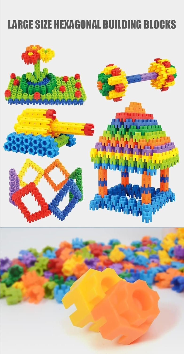 Plastic Hexagon Shape Building Blocks Game Toy Set for 3-8 Years Old Kids Boys & Girls,Random Color,90+ Piece (Hexagon Shape Building Block Toys) - Image 2
