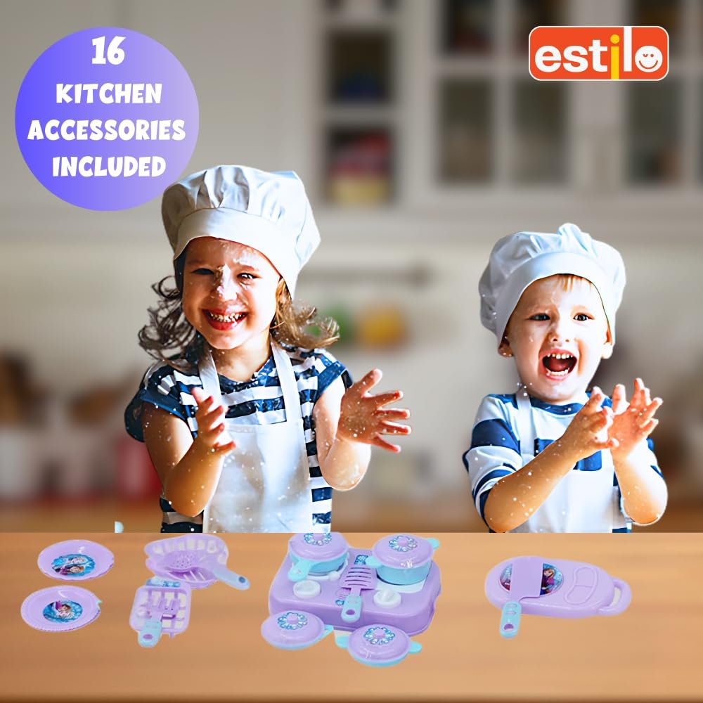 Estilo 2in1 Backpack Frozen Toy Kitchen Set for Girl | 22 Pack Kids Kitchen Pretend Toy with B/O Pretend Play Cooking Toy for 3+ Girls | Birthday Gift for Age 3-6 Year Olds - Image 5