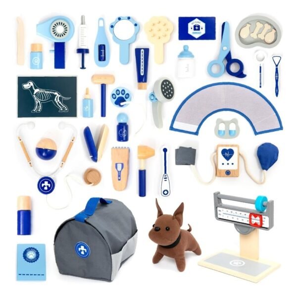 Wudly Doctor Kit for Kids, Wooden Pretend Play 37 Pcs, Pet Doctor Playset for Toddlers, Montessori Toys Dentist Kit for 3-8 Years Old Boys and Girls