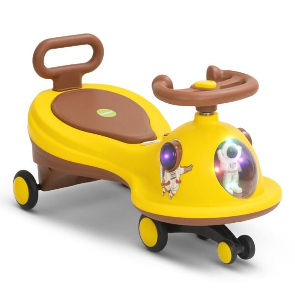 Baybee Astro Swing Car for Kids | Baby Push Ride on Toy with LED Lights, 360° Steering, Music & Backrest | Kids Car | Twister Rideons Baby Cars, Magic Cars for Kid 3 to 8 Years Boy Girl (Yellow/Brown)