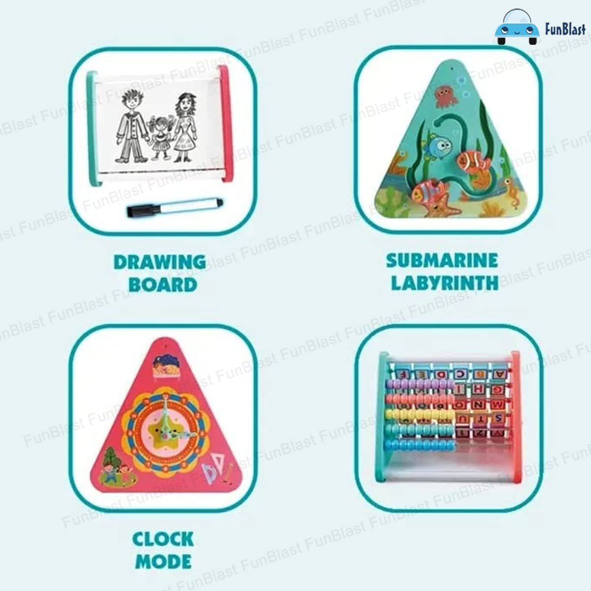 FunBlast Activity Learning Toy - 5 in 1 Multifunctional Activity Triangle Learn Shelf, ABC and Number Learning Puzzle for Kids, Montessori Learning Toys for 2 3 4 Years Old Kids - Multicolor - Image 4