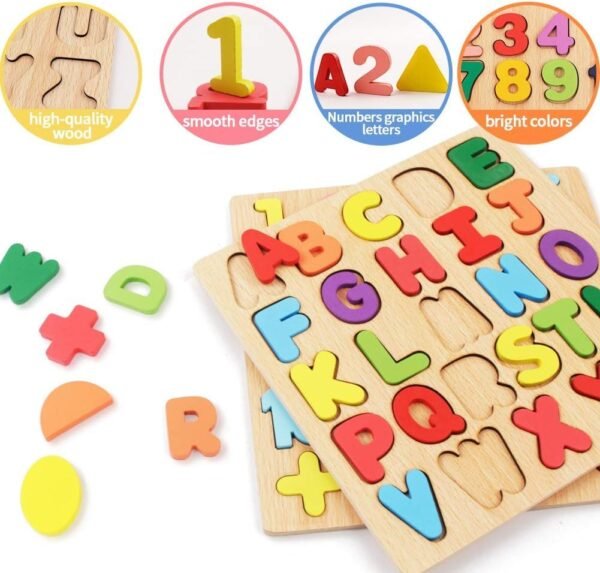 Wooden Learning Educational Board for Kids, Puzzle Toys for 2 Years Old Boys & Girls Educational Toys for Toddlers & Preschoolers, ABCD Toys for Kids(Alphabets, Numbers & Shapes) - Image 4