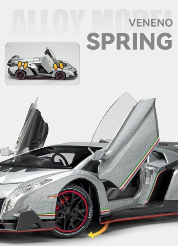 1:24 Diecast Lamborghini Veneno Metal Pull Back Car with 6 Openable Doors & Sound Light Toy car Best Gift Toys for Kids Boys (RED) - Image 2