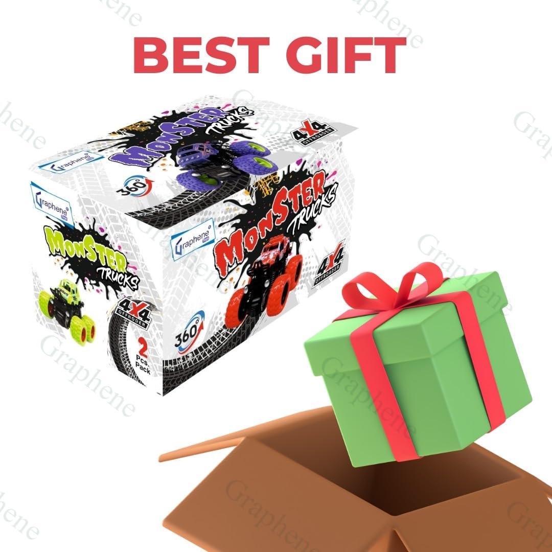 GRAPHENE Exciting Pack of 2 Monster Trucks for Boys 3-7 Years Old, Friction Powered Car Toys, Durable High-Density Alloy and Non-Toxic Plastic, Non-Slip Tires for Educational Play - Image 2