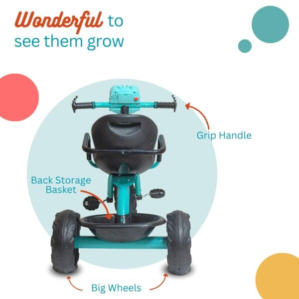 Cute Cartoon Face Tricycle for Kids Double Basket Storage Tricycle for Baby boy or Baby Girl Kids trikes or Toddler Tricycle for 1-4 Years Kids (Green) - Image 5
