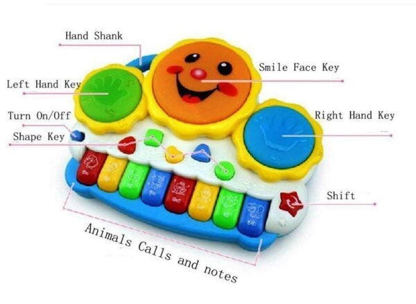 Cable World Drum Keyboard Musical Toys with Flashing Lights - Animal Sounds and Songs,Plastic,Multi Color(Pack of 1) - Image 3