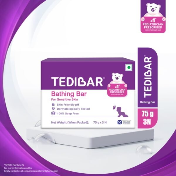 Tedibar Baby Bathing Bar | For Baby’s Sensitive Skin | Gentle Cleansing, Skin-friendly, pH 5.5, 75gm, Pack of 3 - Image 2
