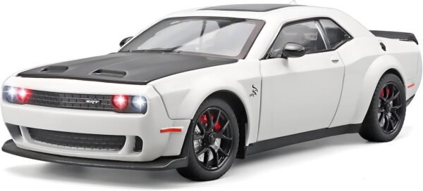 1:24 Dodge Challenger SRT Exclusive Alloy Metal Pull Back Die-cast Car Model with Sound Light Mini Auto Toy for Kids Metal Model Toy Car with Sound and Light(White/Black) - Image 2