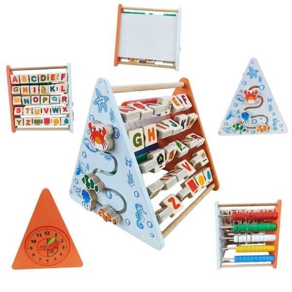 Wembley 5 in 1 Wooden Montessori Learning Educational Activity Toys for 1+ Year Old Baby Boy Girl | Learn Alphabet, Abacus, Writing Drawing, Clock, Motor Skills Kids Gift for Toddlers 2-3 Years