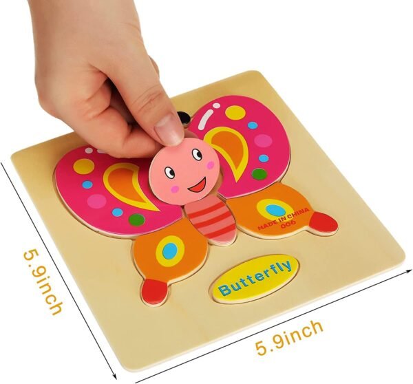 6 PCS Wooden Jigsaw Puzzles, Wooden Animal Puzzles for Toddlers, Educational Montessori Toys, Colorful Leisure Toys of 2 3 4 5 Years Toddlers, Random Pattern - Image 2