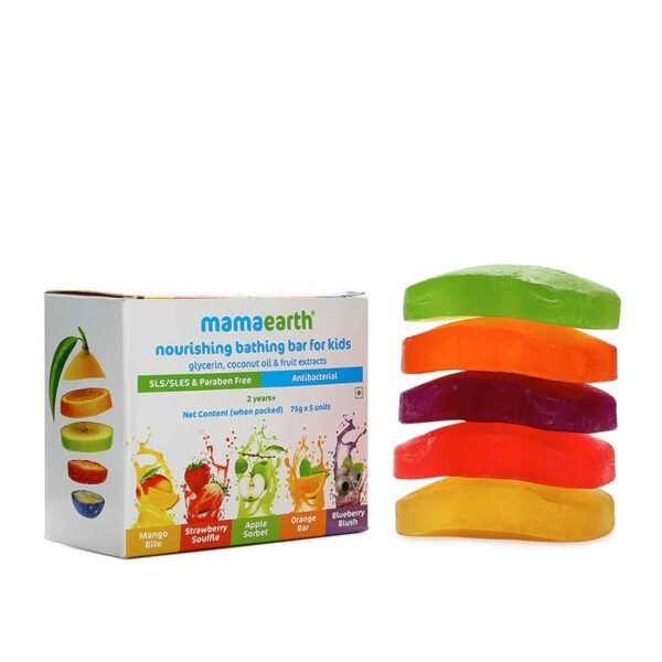 Mamaearth Fruit Based Nourishing Clear Bathing Bar Baby Soap With Glycerine, For Kids 75 Gram X 5 & Mamaearth Super Strawberry Body Wash for Kids with Strawberry Oat Protein – 300 ml, 1 count - Image 4