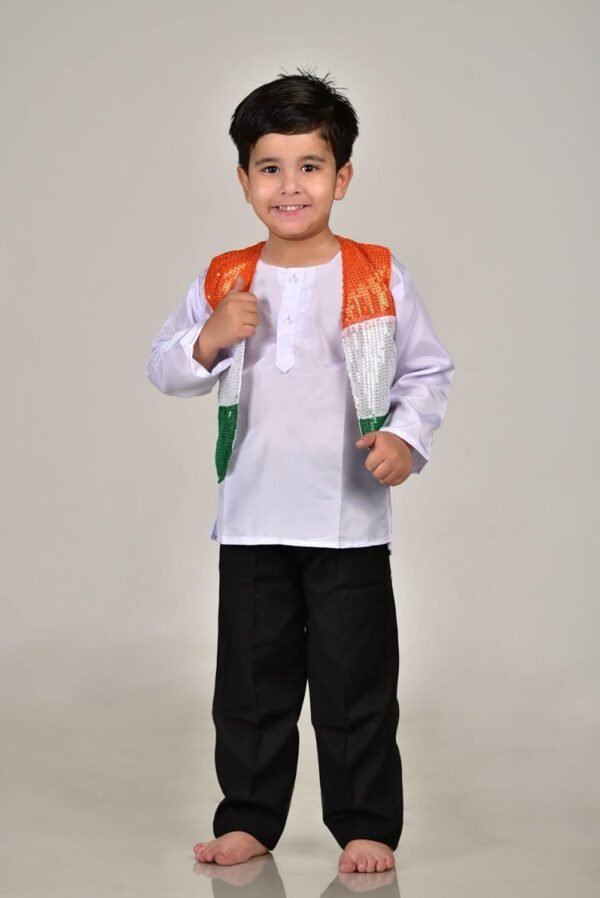 BookMyCostume Patriotic Dance Tricolour Jacket Black Trousers Kids Fancy Dress Costume - Image 4