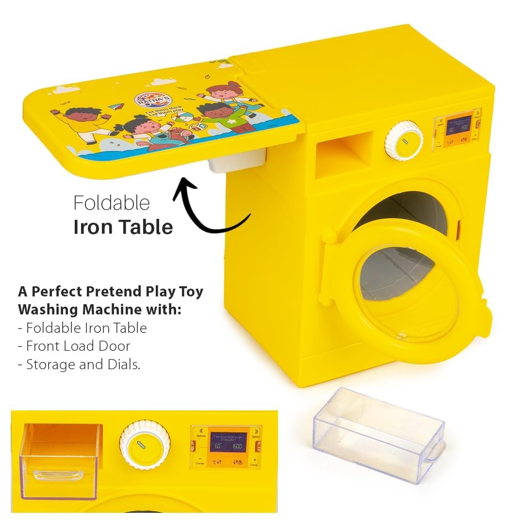 Lovely Washing Machine Front Load with Openable Door & Attached Foldable Ironing Table Household Pretend Play Role Play Toy for Kids.- Baby Toy - Image 5