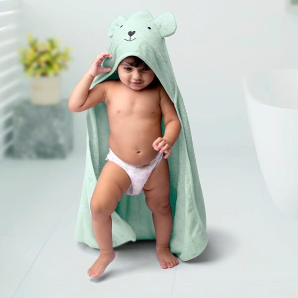 THEONI Hooded Bamboo Baby Towel – Soft, Absorbent Bath Wrap for Newborns, Infants & Toddlers | Skin-Friendly, Lightweight, 400 GSM, 85x85 cm (Mint Green) - Image 2