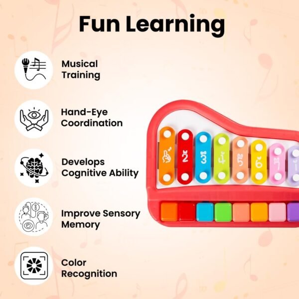 WizToy 2 in 1 Piano Xylophone for Kids (3 Month Warranty)| Musical Toys for Kids Aged 1-3 Years Old, Multicolored Keyboard, Preschool Educational Musical Learning Toy for Baby Girls Boys - Image 5