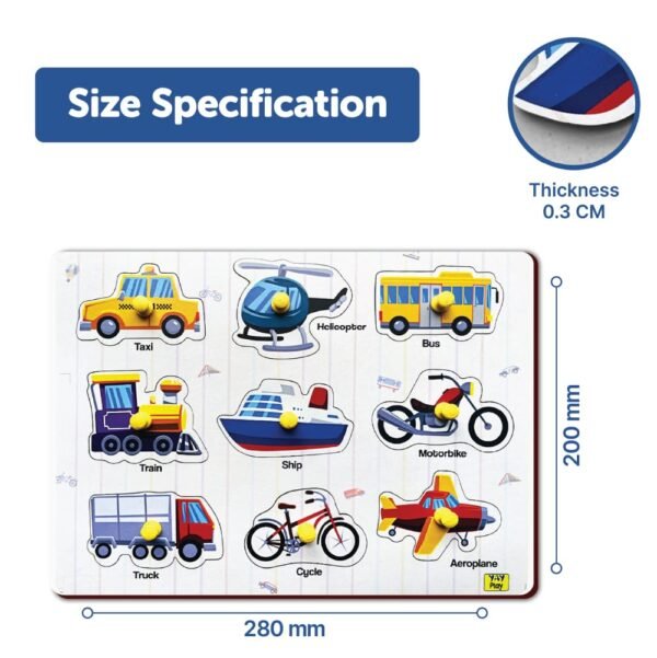Yay Play Wooden Transport Shape Puzzle - Educational Kids Toys for 2-5 Years Boy, Vivid Colors Development Aid, Toys for 2+ Year Old Boy, Easy to Grab Learning Shapes - Image 3