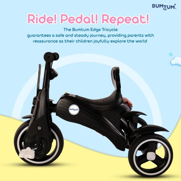 BUMTUM Baby Edge Tricycle with Handle | Baby Tricycle for Kids | Baby Tricycle for 2 Years to 5 Years Kids & Toddlers | Pedal Tricycle & 3 Wheel - Black - Image 5