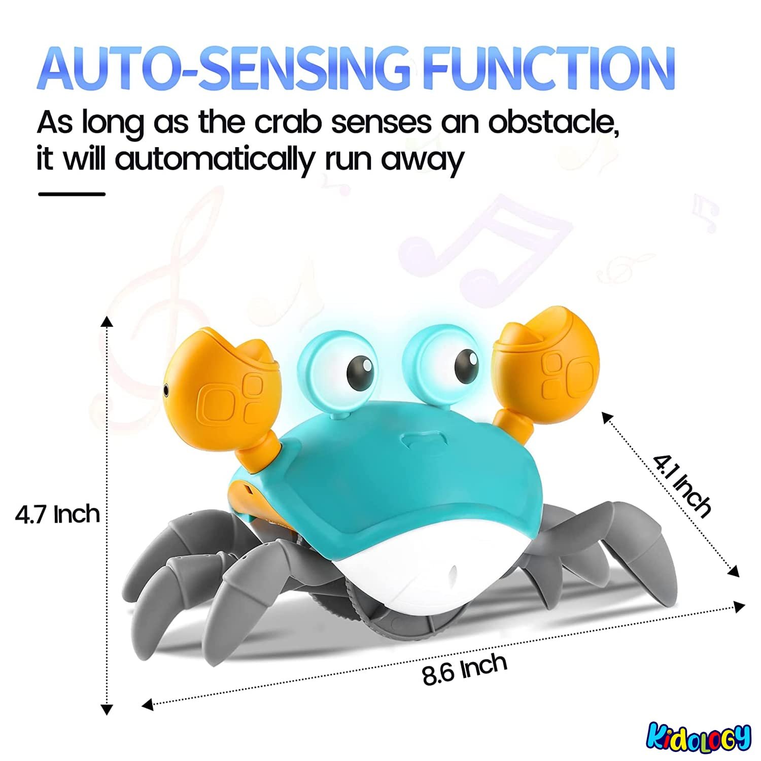 Kidology Crawling Crab Infant Tummy Time Toys For Kids | Kids Electronic Musical Light Up Toy With Automatically Avoid Obstacles Build In Rechargeable Battery, Blue - Image 6