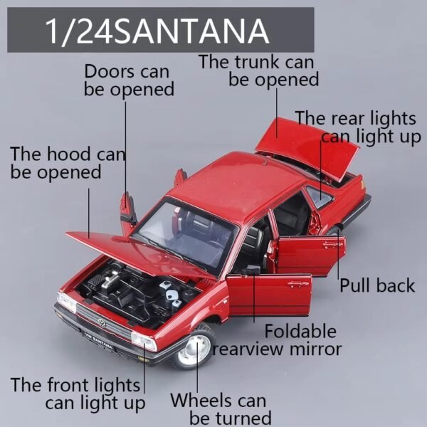 Compatible for 1:24 Volkswagon Santana Toy Car Model, Diecast Collectible Pull Back Model Car with Sound and Light, Toy Gift Vehicles for Adults Kids Boys Girls?Multicolor? - Image 4