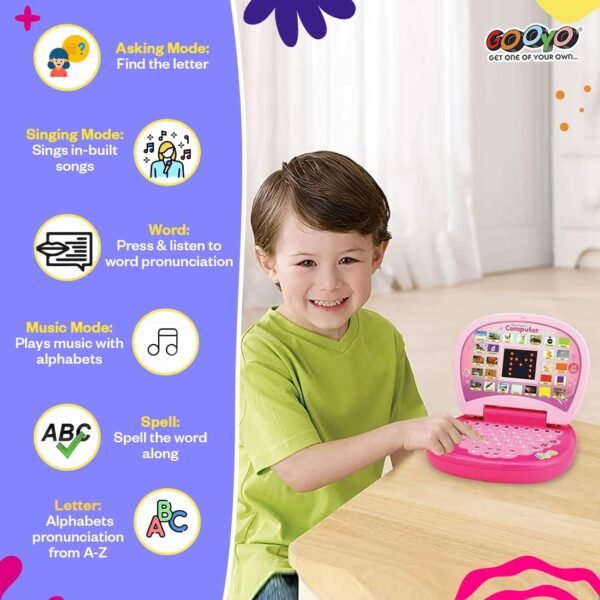 Gooyo 2011A Battery Operated Educational Learning Laptop Toy with LED Display and Music Effect | Babies/Girls/Boys/Toddlers | Pink Color, Power Source: 3xAA Battery (Not Included) - Image 5