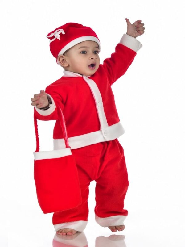 BookMyCostume Santa Claus Dress Set of 4 (Jacket, Bottom, Bag, & Cap) Kids & Adults Christmas Costume - Image 4